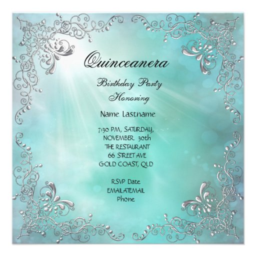 Teal Quinceanera 15th Birthday Tiara Masquerade Personalized Invitations