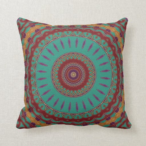 Teal, Red and Purple Mandala Throw Pillow Zazzle