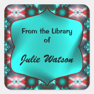 Teal Red Colorful Bookplates Square Sticker