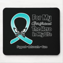 Teal Ribbon For My Hero My Girlfriend Mousepads