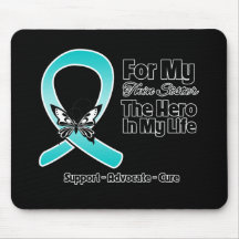 Teal Ribbon For My Hero My Twin Sister Mousepads