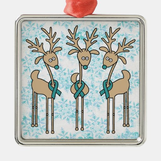 teal ribbon reindeer ovarian cancer square metal teal ribbon reindeer ovarian cancer square metal