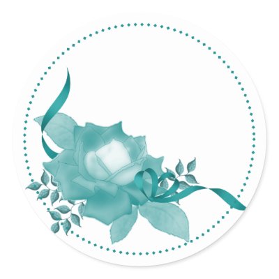 Teal Rose w/ Ribbon Round Sticker
