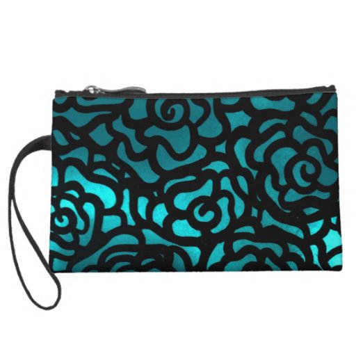 teal rose wristlet