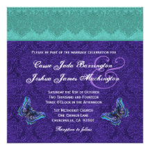 Teal Royal Purple Butterfly Monogram Wedding V15C Announcement