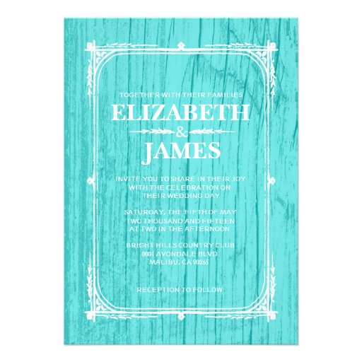 Teal Rustic Barn Wood Wedding Invitations