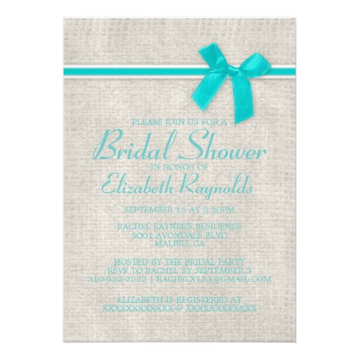 Teal Rustic Burlap Bridal Shower Invitations