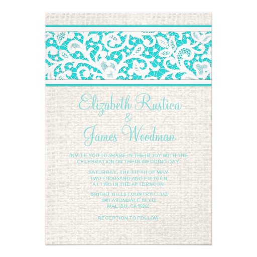 Teal Rustic Burlap & Linen Wedding Invitations