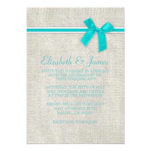 Teal Rustic Burlap Wedding Invitations