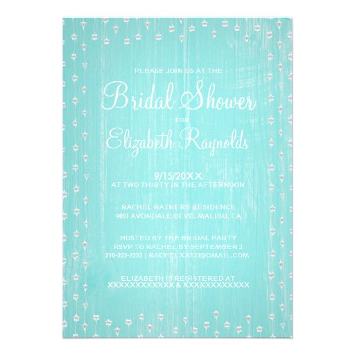 Teal Rustic Country Bridal Shower Invitations