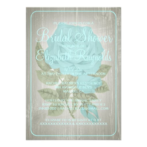 Teal Rustic Floral Bridal Shower Invitations