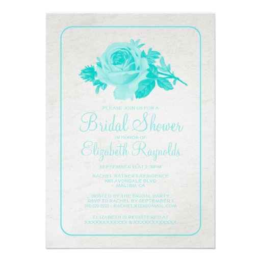 Teal Rustic Floral/Flower Bridal Shower Invitation