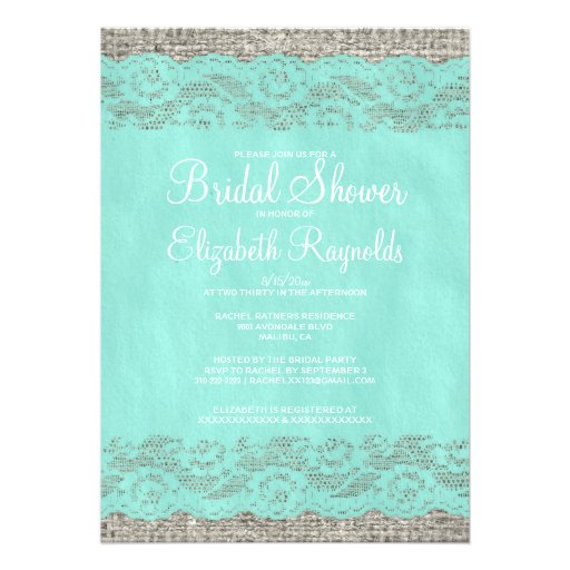 Teal Rustic Lace Bridal Shower Invitations