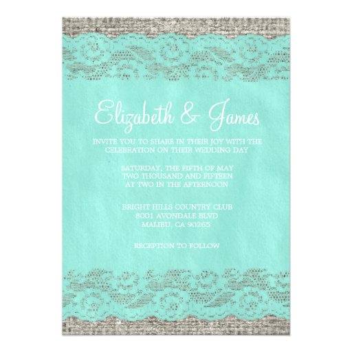 Teal Rustic Lace Wedding Invitations