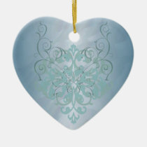 Teal Scroll Heart Ornament