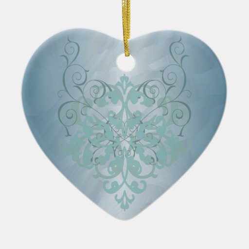 Teal Scroll Heart Ornament