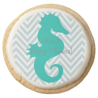 Teal Seahorse Beach Theme Baby Shower Cookies