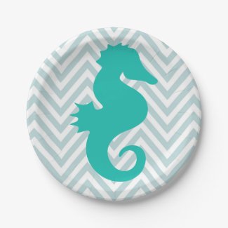 Teal Seahorse Beach Theme Baby Shower Paper Plates