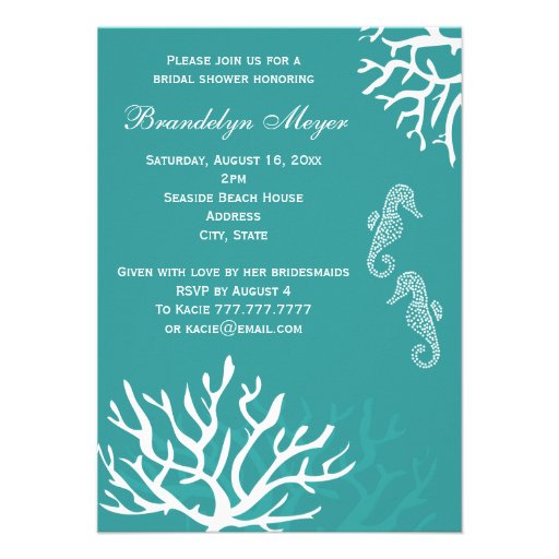 Teal Seahorse Bridal Shower Invitations (front side)