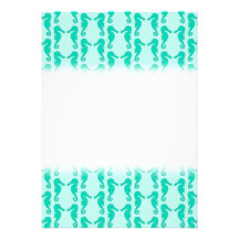 Teal Seahorse Pattern Personalized Invitations