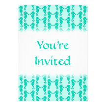 Teal Seahorse Pattern Personalized Invite