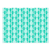 Teal Seahorse Pattern Postcard