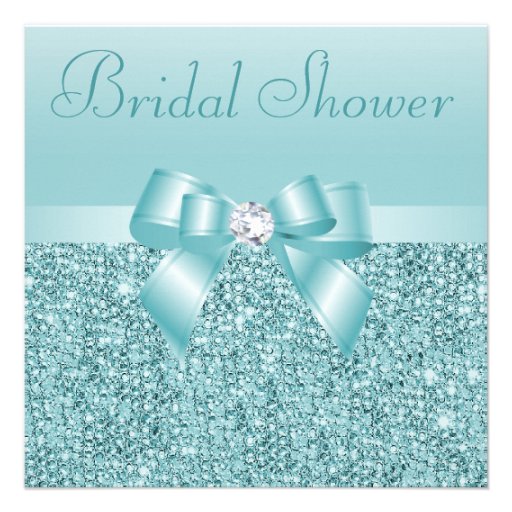 Teal Sequins, Bow & Diamond Bridal Shower Invitation