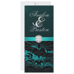 Teal Silk Diamond Black Damask Wedding Invitation