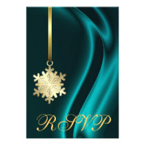 Teal Silk Gold Snowflake RSVP Invitation