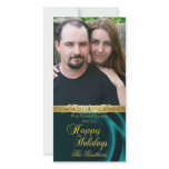 Teal Silk Happy Holiday Gold Photo Card