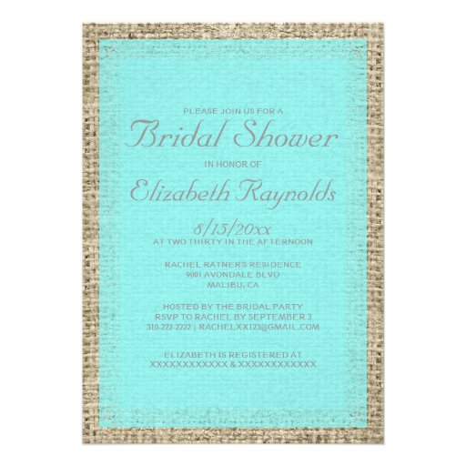 Teal & Silver Burlap Bridal Shower Invitations