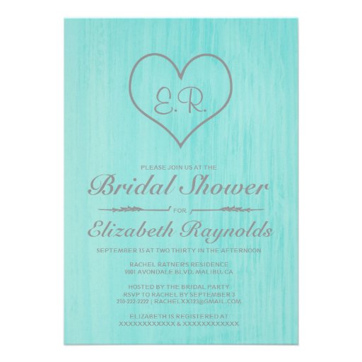 Teal & Silver Country Bridal Shower Invitations