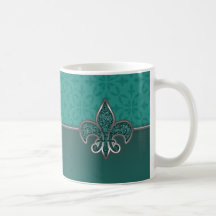 Teal Silver Glitter Fleur De Lis Mug