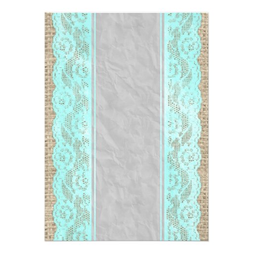 Teal Silver Linen Lace Bridal Shower Invitations