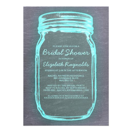 Teal & Silver Mason Jar Bridal Shower Invitations