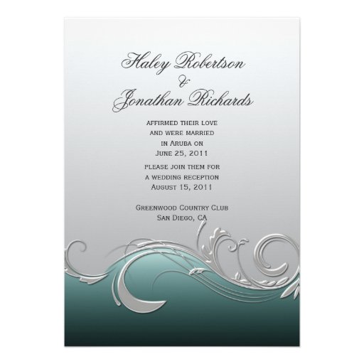 Teal Silver Ornate Swirls Post Wedding Invitation