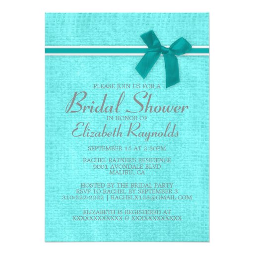 Teal Silver Rustic Burlap Bridal Shower Invitation