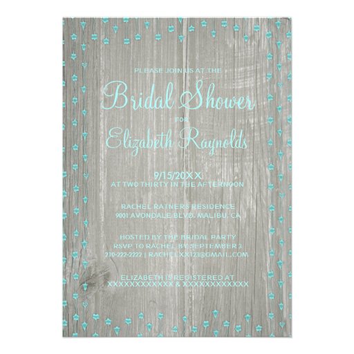Teal Silver Rustic Country Bridal Shower Invites