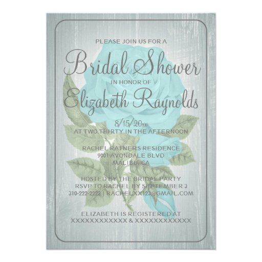 Teal Silver Rustic Floral Bridal Shower Invitation