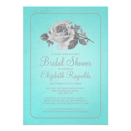 Teal Silver Rustic Floral Bridal Shower Invitation