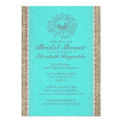 Teal Silver Vintage Lace Bridal Shower Invitations