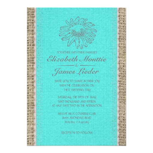Teal & Silver Vintage Lace Wedding Invitations