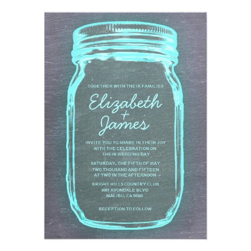 Teal Silver Vintage Mason Jar Wedding Invitations