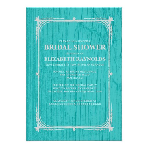 Teal Silver Western Barn Wood Bridal Shower Invite