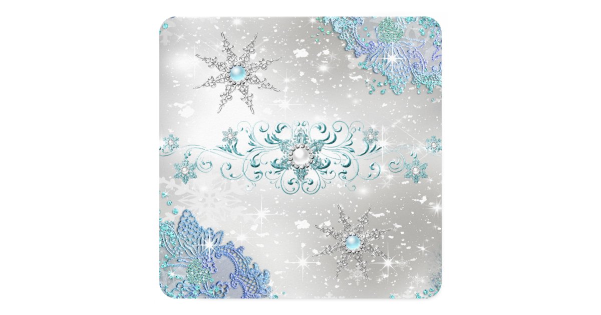 teal silver winter wonderland snowflakes party 2 card zazzle winter wonderland invites