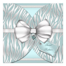 Teal Silver Zebra Invite Ribbon & Jeweled Bow