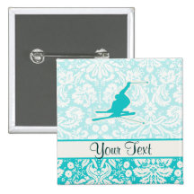 Teal Snow Skiing Buttons