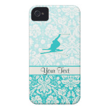 Teal Snow Skiing iPhone 4 Cases