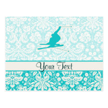 Teal Snow Skiing Post Cards