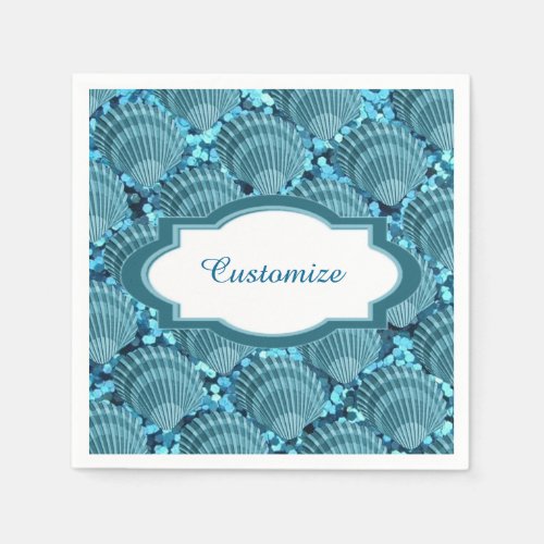 Teal Sparkle Seashell Napkins